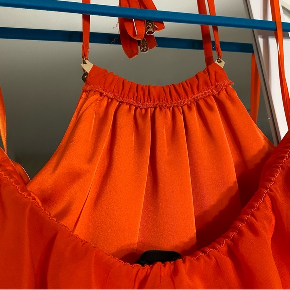 Bebe Bright Orange Party Halter Silky Cocktail Dress - Picture 6 of 14